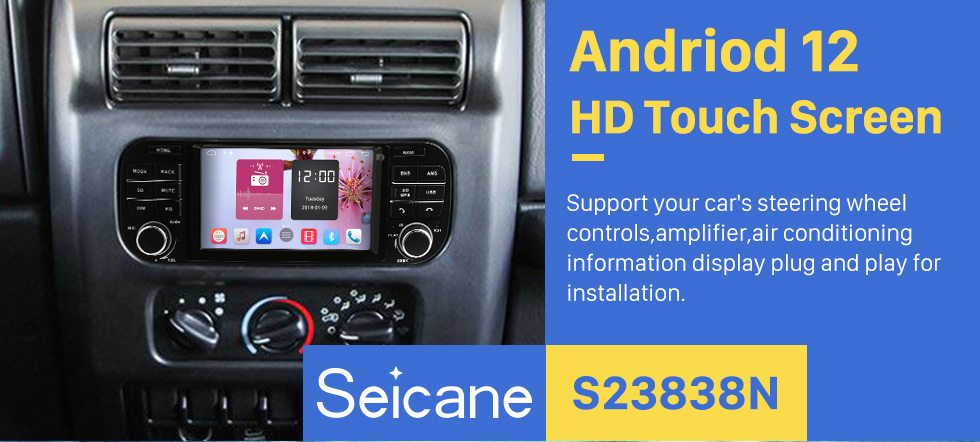 Seicane 5 inch Android 12.0 HD TouchScreen Radio for 2003-2006 Jeep Wrangler with GPS Navigation System DVR WIFI OBD2 Bluetooth Steering Wheel control Mirror link 1080P TV USB