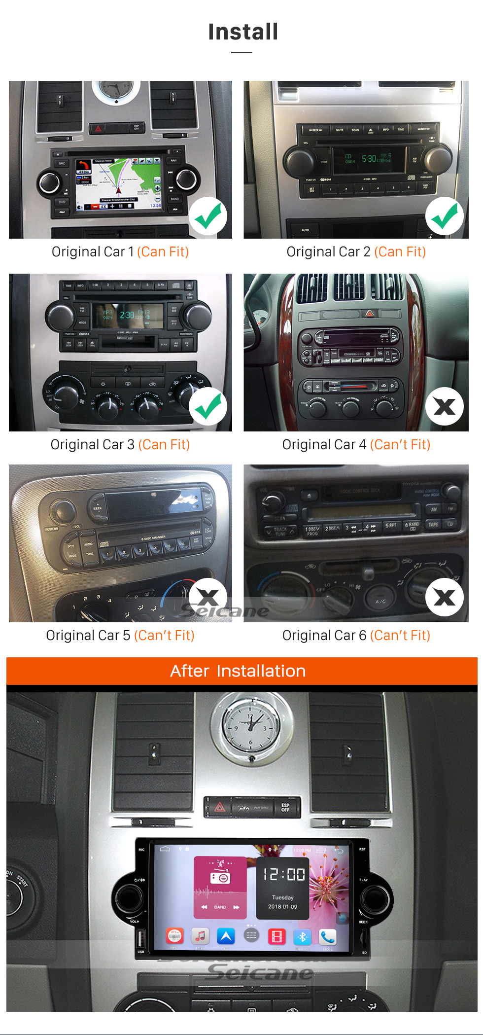 Seicane Послепродажный DVD-плеер Android 8.1 Система GPS-навигации для 2002-2007 Dodge Durango Dakota P/U с OBD2 Bluetooth Радио Зеркальная связь Сенсорный экран DVR Резервная камера ТВ USB SD 1080P Видео WIFI Управление на руле