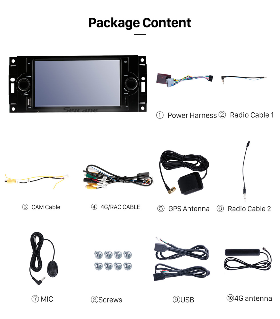 Seicane Aftermarket Android 8.1 Lecteur DVD Système de navigation GPS pour 2002-2007 Dodge Durango Dakota P/U avec OBD2 Bluetooth Radio Lien miroir Écran tactile DVR Caméra de recul TV USB SD 1080P Vidéo WIFI Commande au volant