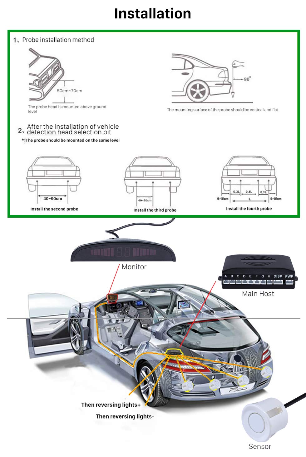 Installation Auto Car Universal Parking Assistance System Reverse Sensor with 8 Parking Sensor Visual LED Monitor Reversing Radar Installation Auto Car Universal Parking Assistance System Reverse Sensor with 8 Parking Sensor Visual LED Monitor Reversing Radar