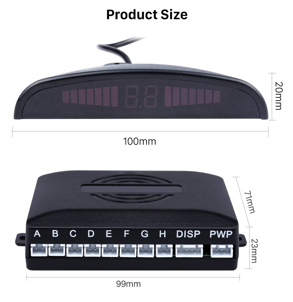 Product Size Auto Car Universal Parking Assistance System Reverse Sensor with 8 Parking Sensor Visual LED Monitor Reversing Radar Product Size Auto Car Universal Parking Assistance System Reverse Sensor with 8 Parking Sensor Visual LED Monitor Reversing Radar