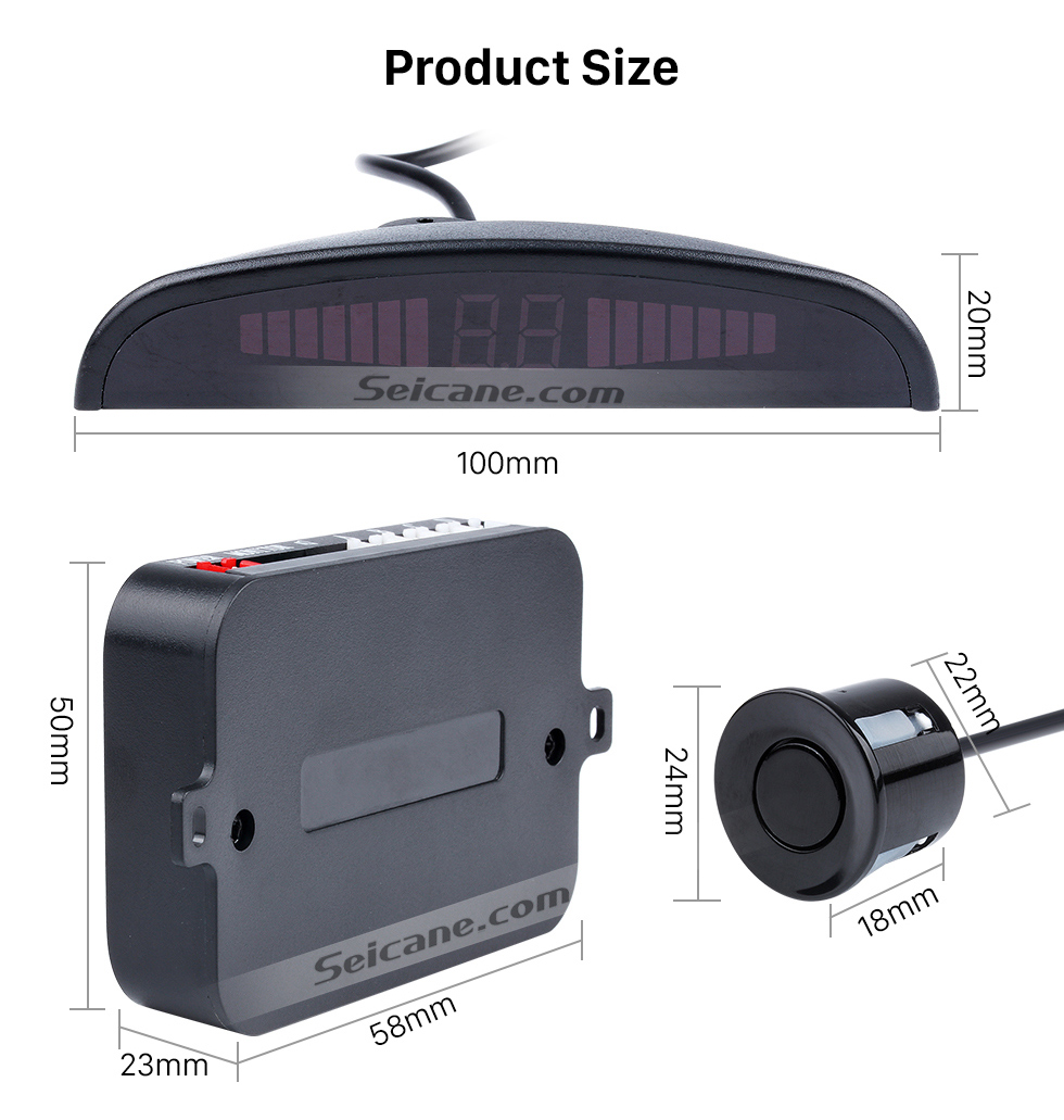 Seicane Sistema de radar de alarme reverso do sensor de assistência do carro sem fio do carro com 4 sensores de rader Monitor de tela LED Seicane Sistema de radar de alarme reverso do sensor de assistência do carro sem fio do carro com 4 sensores de rader Monitor de tela LED
