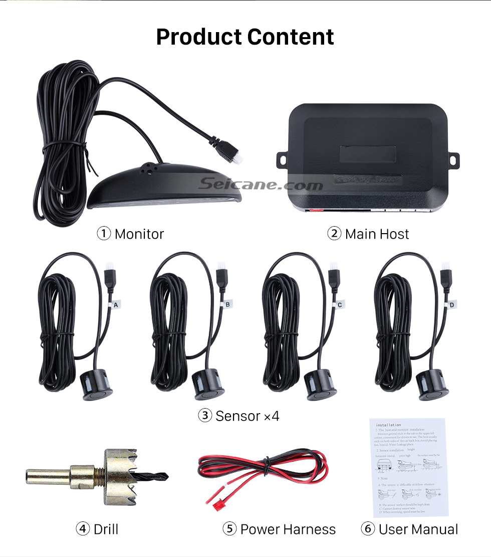 Seicane Sistema de radar de alarme reverso do sensor de assistência do carro sem fio do carro com 4 sensores de rader Monitor de tela LED Seicane Sistema de radar de alarme reverso do sensor de assistência do carro sem fio do carro com 4 sensores de rader Monitor de tela LED