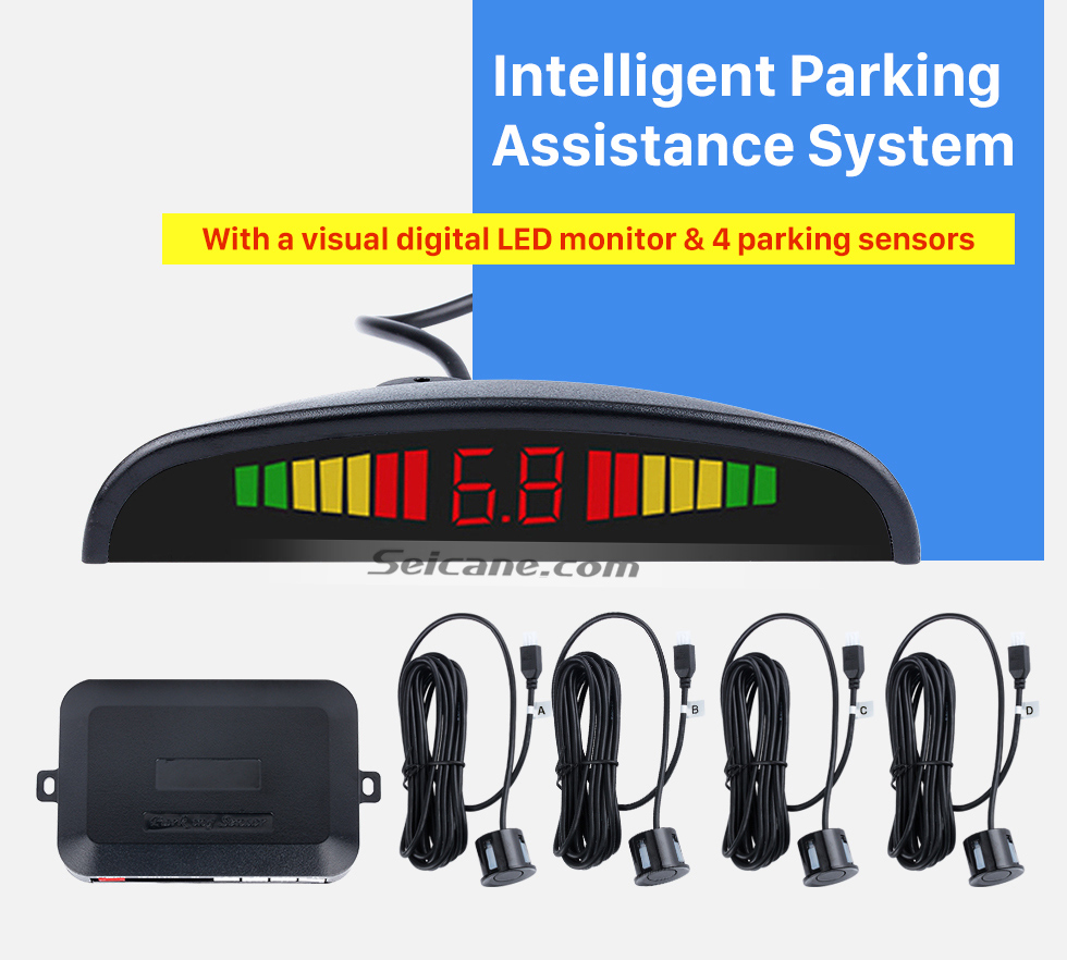 Seicane Sistema de radar de alarme reverso do sensor de assistência do carro sem fio do carro com 4 sensores de rader Monitor de tela LED Seicane Sistema de radar de alarme reverso do sensor de assistência do carro sem fio do carro com 4 sensores de rader Monitor de tela LED