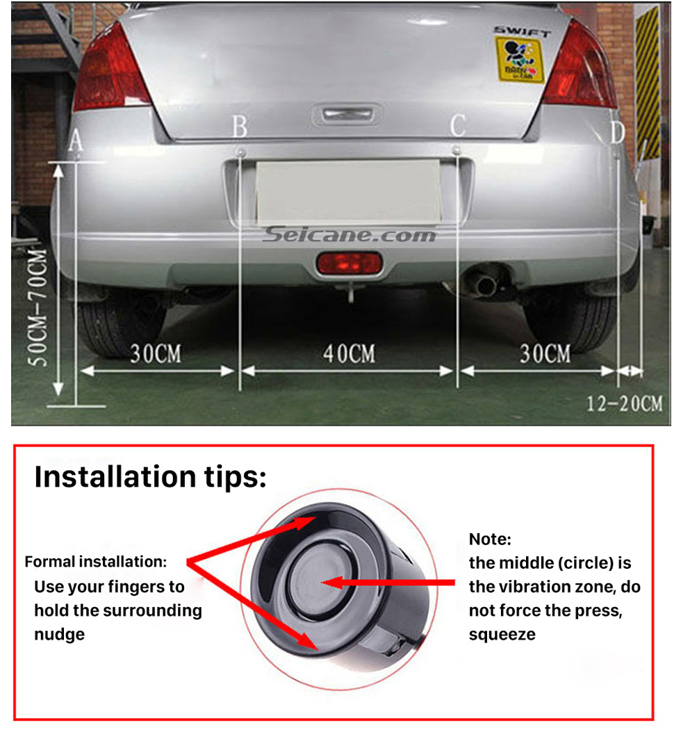 Seicane Sistema de radar de alarme reverso do sensor de assistência do carro sem fio do carro com 4 sensores de rader Monitor de tela LED Seicane Sistema de radar de alarme reverso do sensor de assistência do carro sem fio do carro com 4 sensores de rader Monitor de tela LED