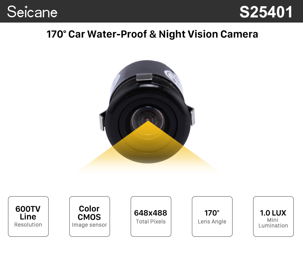 Seicane HD 170 degrés Grand angle Large Lens View Video Imperméable à l'arrière Caméra de recul Inverser le stationnement Vision nocturne