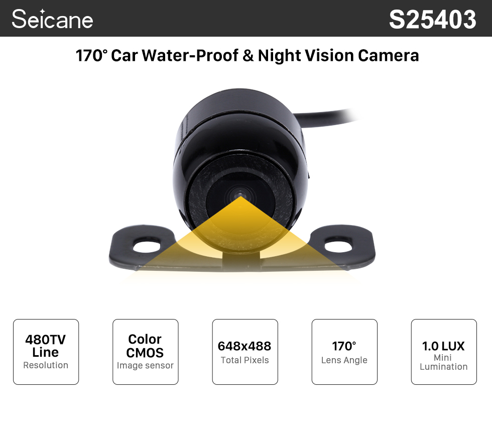Seicane 170 Degree Wide Angle Lens Night Vision 648*488 Pixels Waterproof Rearview Backup Camera Parking Video 12V Seicane 170 Degree Wide Angle Lens Night Vision 648*488 Pixels Waterproof Rearview Backup Camera Parking Video 12V