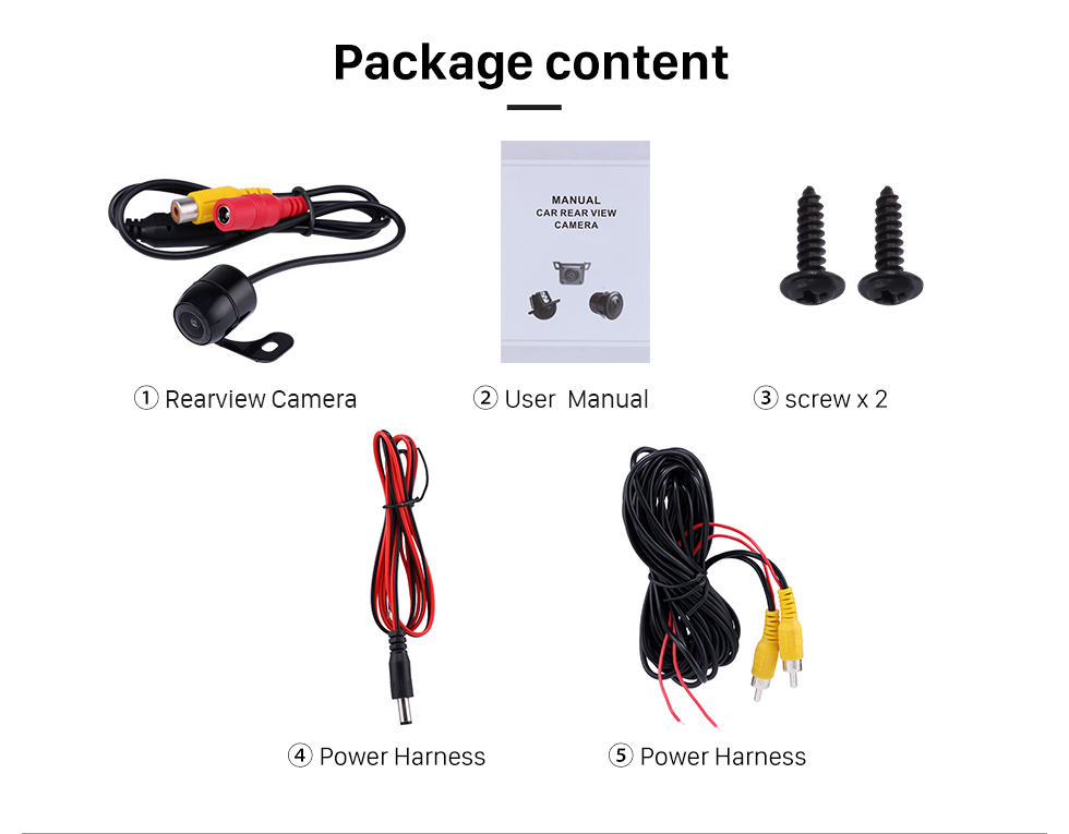 Package Content 170 Degree Wide Angle Lens Night Vision 648*488 Pixels Waterproof Rearview Backup Camera Parking Video 12V Package Content 170 Degree Wide Angle Lens Night Vision 648*488 Pixels Waterproof Rearview Backup Camera Parking Video 12V