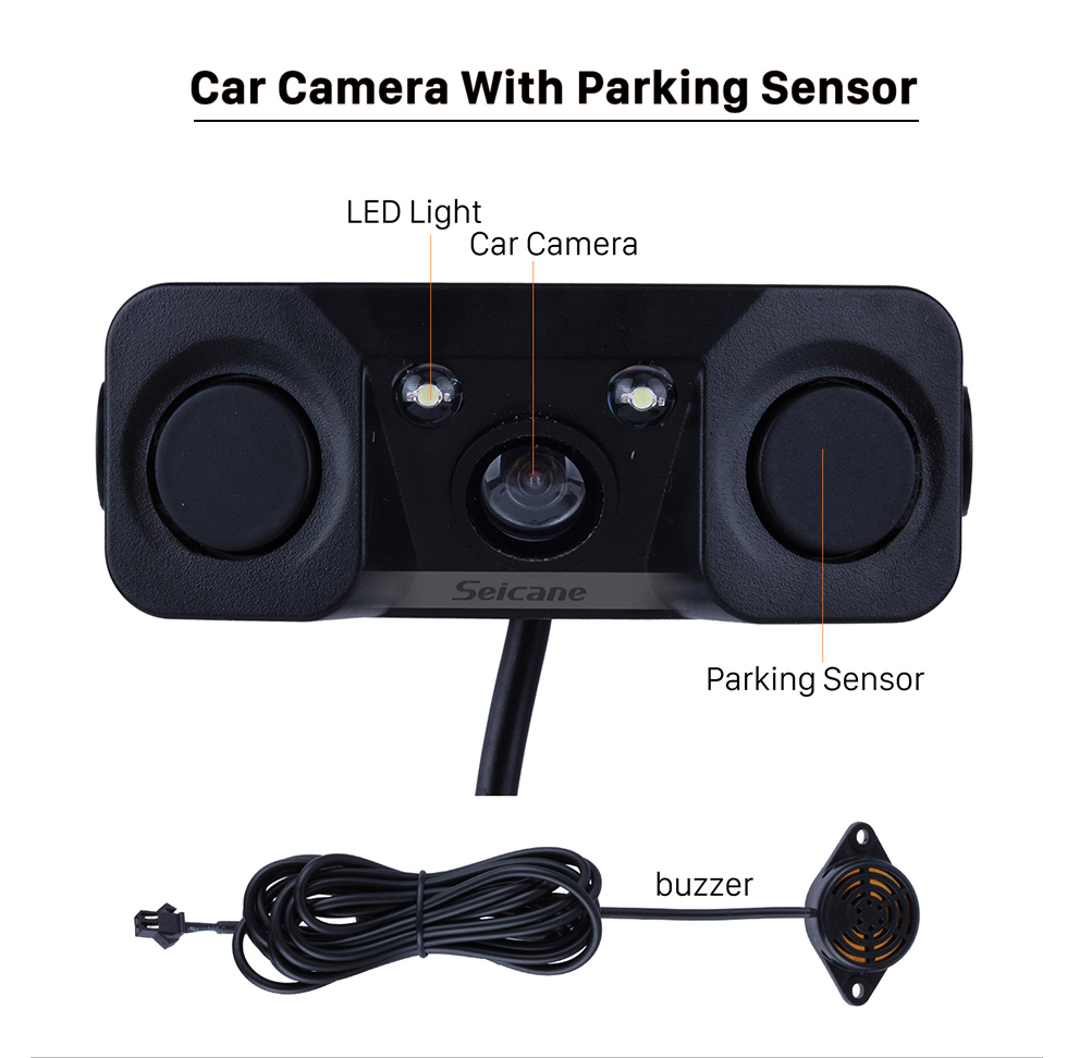 Seicane HD 3 in 1 Sound Alarm CCD HD Car Reverse Backup LED Rear View Camera Parking Radar System, Rearview Camera + 2 Sensors Seicane HD 3 in 1 Sound Alarm CCD HD Car Reverse Backup LED Rear View Camera Parking Radar System, Rearview Camera + 2 Sensors
