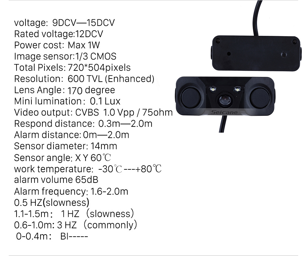 Seicane HD 3 in 1 Sound Alarm CCD HD Car Reverse Backup LED Rear View Camera Parking Radar System, Rearview Camera + 2 Sensors Seicane HD 3 in 1 Sound Alarm CCD HD Car Reverse Backup LED Rear View Camera Parking Radar System, Rearview Camera + 2 Sensors