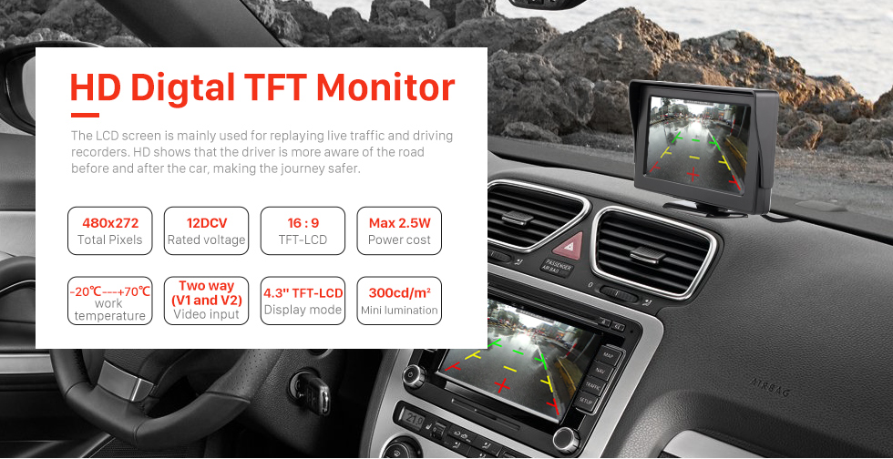 4.3/" Screen Car Parking Monitor Reverse Rear View Backup Camera HD LCD Display