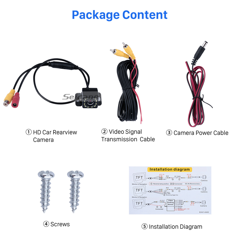 Seicane Câmera retrovisora de carro HD com kit de monitor de backup de estacionamento reverso 8 LED CCD CMOS