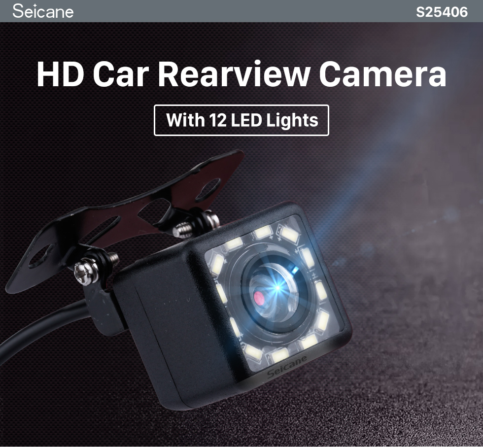 Seicane Câmera retrovisora de carro HD com kit de monitor de backup de estacionamento reverso 8 LED CCD CMOS