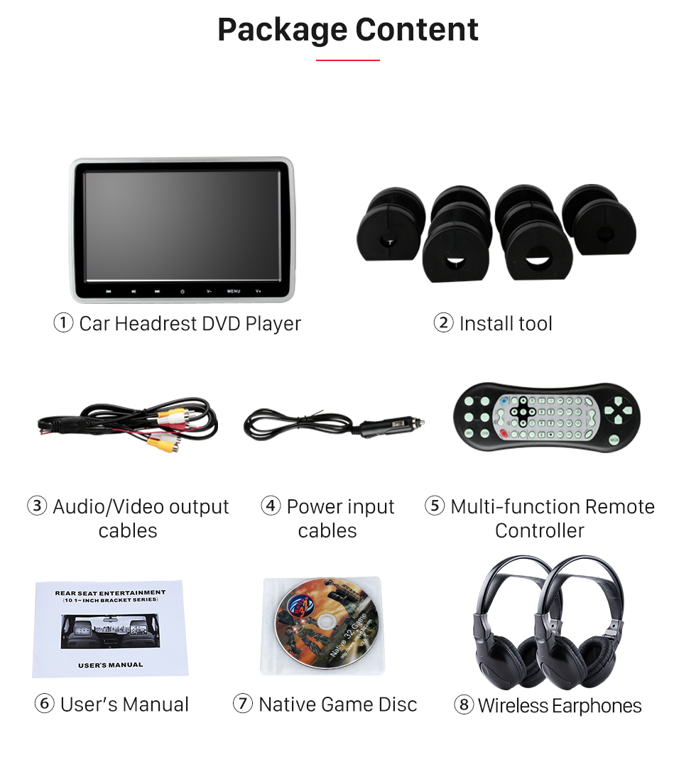 Seicane Brand new 10.1" HD 1024 * 600 high definition headrest MP5 Player Free Tilt Multilingual IR Transmitter FM Transmitter Game Function SD USB (1 pair) Seicane Brand new 10.1" HD 1024 * 600 high definition headrest MP5 Player Free Tilt Multilingual IR Transmitter FM Transmitter Game Function SD USB (1 pair)