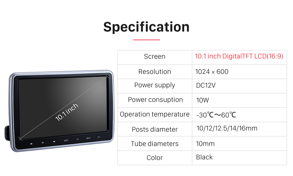 Seicane Brand new 10.1" HD 1024 * 600 high definition headrest MP5 Player Free Tilt Multilingual IR Transmitter FM Transmitter Game Function SD USB (1 pair) Seicane Brand new 10.1" HD 1024 * 600 high definition headrest MP5 Player Free Tilt Multilingual IR Transmitter FM Transmitter Game Function SD USB (1 pair)