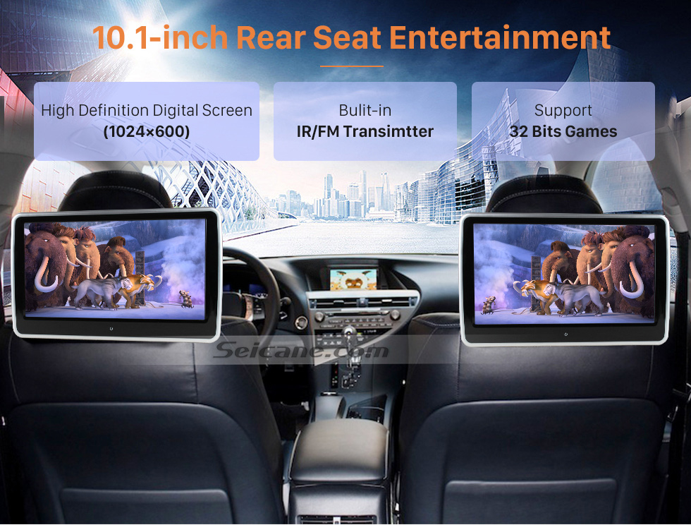 10.1-inch Rear Seat Entertainment Ultra-thin HD 1024 * 600 high definition 10.1" touch screen headrest MP5 Player Free Tilt FM Transmitter IR Transmitter 32 Bit Games USB SD Audio/Video Input & Output (1 pair) 10.1-inch Rear Seat Entertainment Ultra-thin HD 1024 * 600 high definition 10.1" touch screen headrest MP5 Player Free Tilt FM Transmitter IR Transmitter 32 Bit Games USB SD Audio/Video Input & Output (1 pair)
