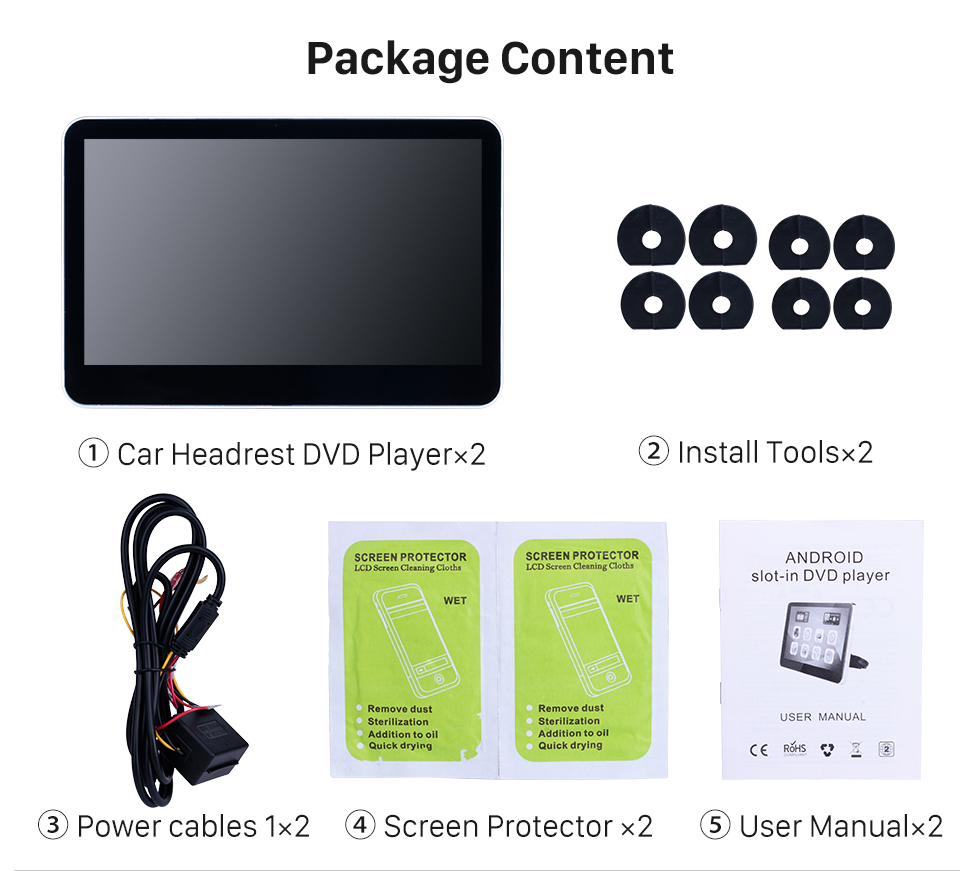 Seicane Newest Android 6.0 Quad-core headrest MP5 Player with 10.1-inch Free Tilt HD 1024 * 600 Digital TFT LED Touch Screen FM Transmitter IR Transmitter USB SD Bluetooth WIFI (1 pair) Seicane Newest Android 6.0 Quad-core headrest MP5 Player with 10.1-inch Free Tilt HD 1024 * 600 Digital TFT LED Touch Screen FM Transmitter IR Transmitter USB SD Bluetooth WIFI (1 pair)