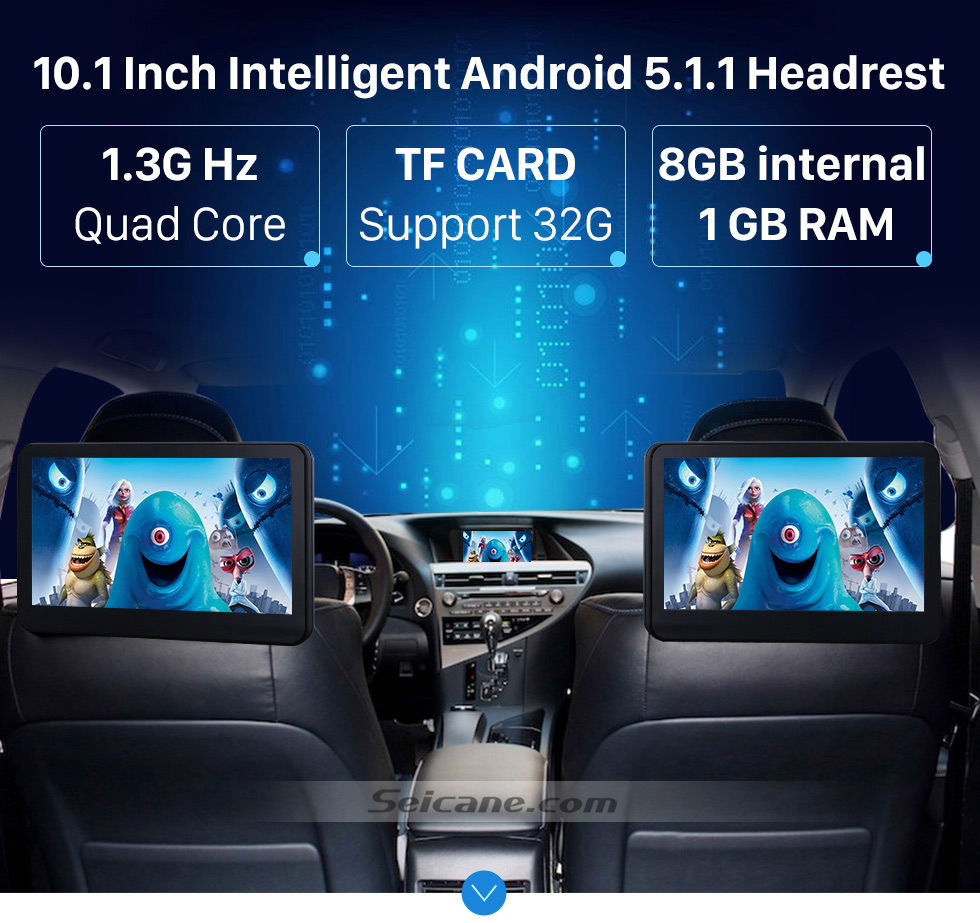10.1 Inch Intelligent Android 5.1.1 Hearest 2×10.1 inch Intelligent Android 5.1.1 Quad-code Free Tilt headrest MP5 DVD Player with digital HD 1024 * 600 TFT LED Touch Screen Bluetooth WIFI FM Transmitter IR Transmitter USB SD 10.1 Inch Intelligent Android 5.1.1 Hearest 2×10.1 inch Intelligent Android 5.1.1 Quad-code Free Tilt headrest MP5 DVD Player with digital HD 1024 * 600 TFT LED Touch Screen Bluetooth WIFI FM Transmitter IR Transmitter USB SD
