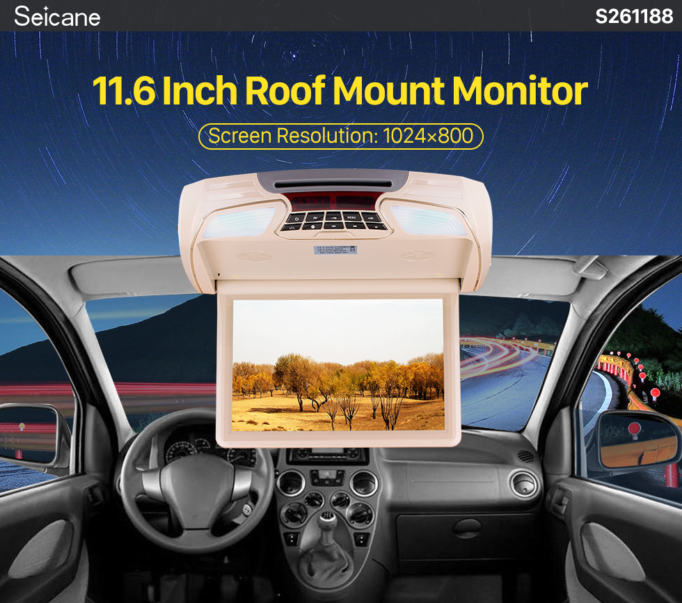 Seicane Fashionable Designed Universal Slot-in Roof Mount Player with HD 1080P Video 11.6 inch Screen Remote Control Multi OSD Languages Support HDMI IR/FM Transmitter Video Input Output Seicane Fashionable Designed Universal Slot-in Roof Mount Player with HD 1080P Video 11.6 inch Screen Remote Control Multi OSD Languages Support HDMI IR/FM Transmitter Video Input Output