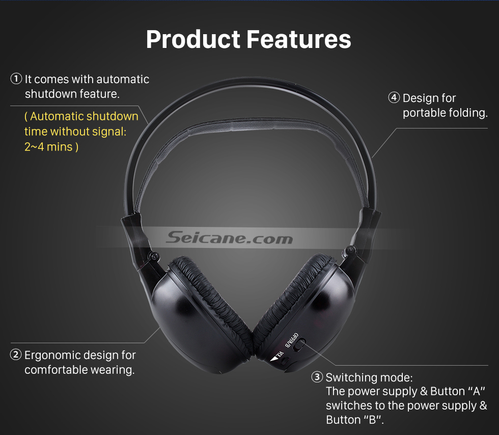 Seicane Infrared Wireless Headphone Indoor Headset for PC Car Stereo Transmitter Headrest DVD Player TV Dual Channel Seicane Infrared Wireless Headphone Indoor Headset for PC Car Stereo Transmitter Headrest DVD Player TV Dual Channel