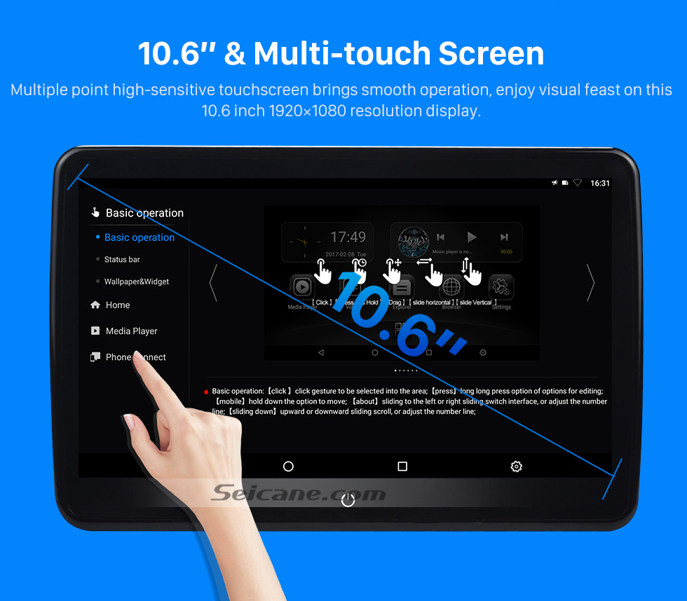 Seicane Android 6.0 2x10.6 inch HD 1024*600 IPS Touchscreen Free Tilt Headrset High Definition MP5 Radio DVD Player with USB Bluetooth Music Phone IR Infrared FM Transmitter Mirror Link Seicane Android 6.0 2x10.6 inch HD 1024*600 IPS Touchscreen Free Tilt Headrset High Definition MP5 Radio DVD Player with USB Bluetooth Music Phone IR Infrared FM Transmitter Mirror Link