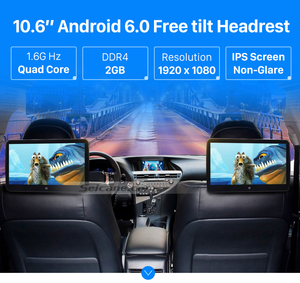 Seicane Android 6.0 2x10.6 inch HD 1024*600 IPS Touchscreen Free Tilt Headrset High Definition MP5 Radio DVD Player with USB Bluetooth Music Phone IR Infrared FM Transmitter Mirror Link Seicane Android 6.0 2x10.6 inch HD 1024*600 IPS Touchscreen Free Tilt Headrset High Definition MP5 Radio DVD Player with USB Bluetooth Music Phone IR Infrared FM Transmitter Mirror Link