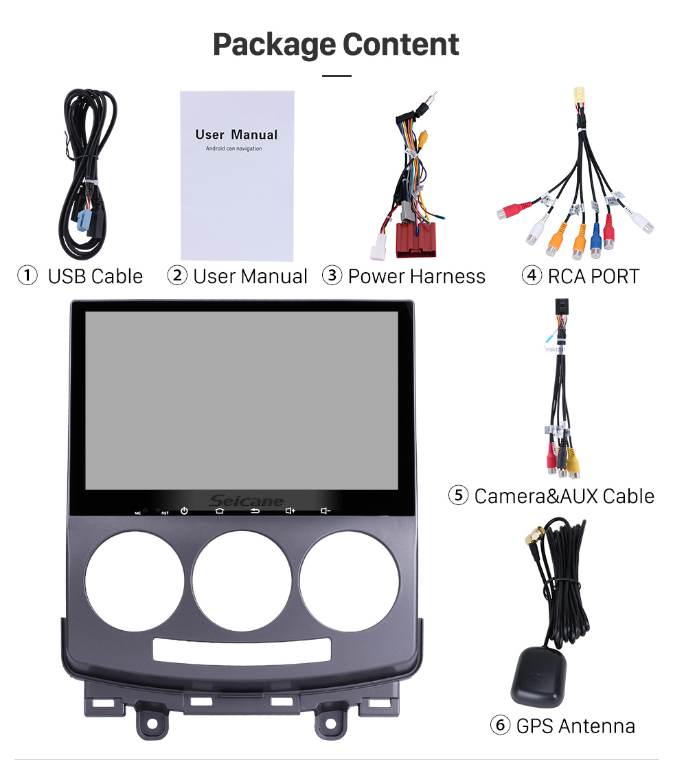 Seicane Android 6.0 OEM 2005-2008 2009 2010 Old Mazda 5 Head Unit Bluetooth GPS Navigation Radio RDS TV Tuner AUX Backup Camera Steering Wheel Control 3G Wifi Mirror Link USB Seicane Android 6.0 OEM 2005-2008 2009 2010 Old Mazda 5 Head Unit Bluetooth GPS Navigation Radio RDS TV Tuner AUX Backup Camera Steering Wheel Control 3G Wifi Mirror Link USB