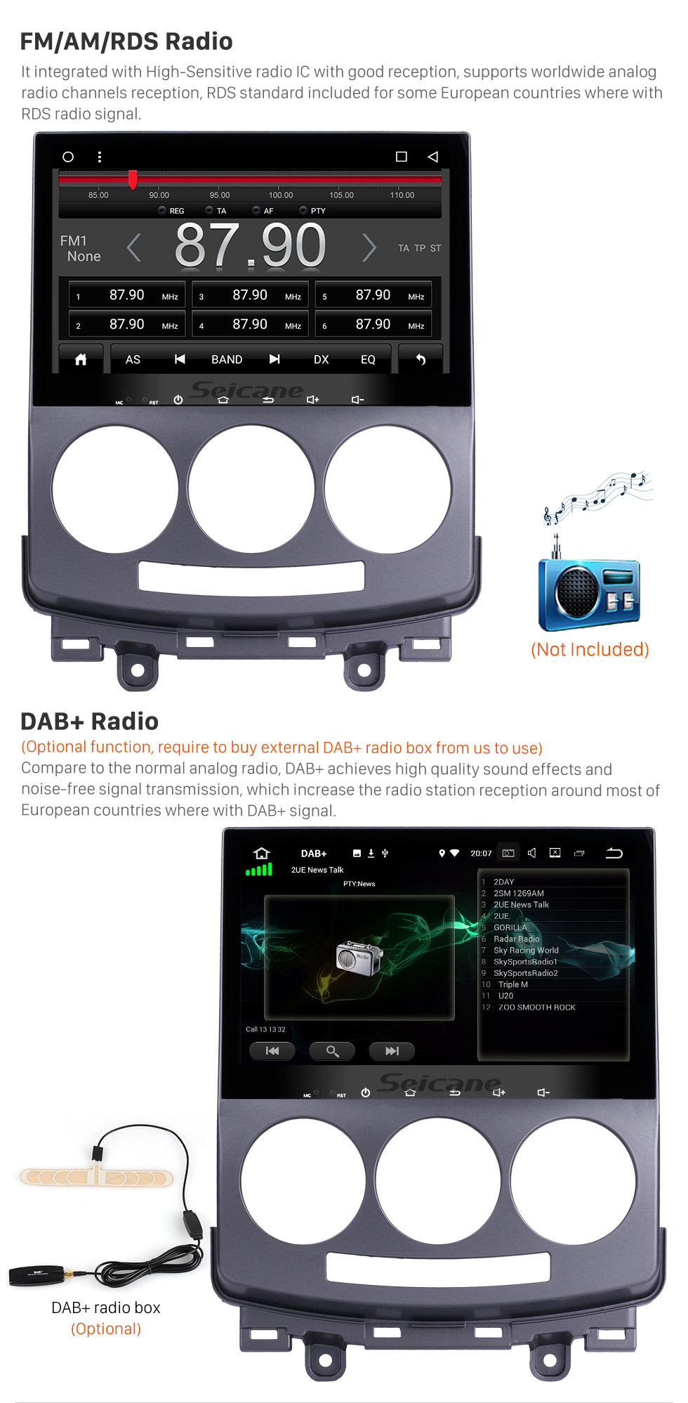 Seicane Android 6.0 OEM 2005-2008 2009 2010 Old Mazda 5 Head Unit Bluetooth GPS Navigation Radio RDS TV Tuner AUX Backup Camera Steering Wheel Control 3G Wifi Mirror Link USB Seicane Android 6.0 OEM 2005-2008 2009 2010 Old Mazda 5 Head Unit Bluetooth GPS Navigation Radio RDS TV Tuner AUX Backup Camera Steering Wheel Control 3G Wifi Mirror Link USB