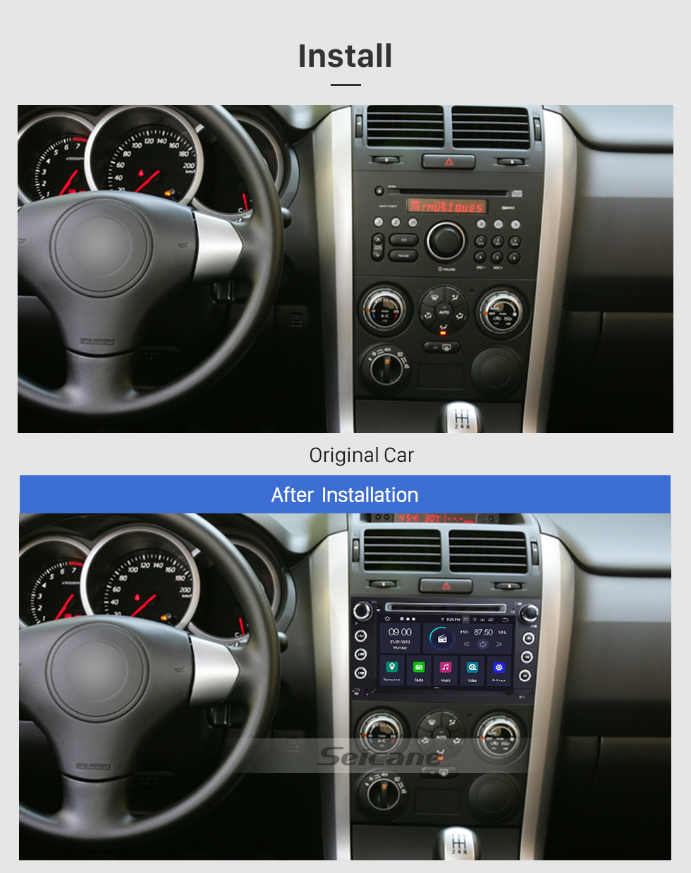 Seicane Все в одном Android 9.0 Авторадио GPS Navi DVD-плеер Головное устройство для 2006 2007 2008 2009 2010 Suzuki Grand Vitara Поддержка Bluetooth USB WIFI OBD2 DVR 1080P Видео Цифровое ТВ Seicane Все в одном Android 9.0 Авторадио GPS Navi DVD-плеер Головное устройство для 2006 2007 2008 2009 2010 Suzuki Grand Vitara Поддержка Bluetooth USB WIFI OBD2 DVR 1080P Видео Цифровое ТВ