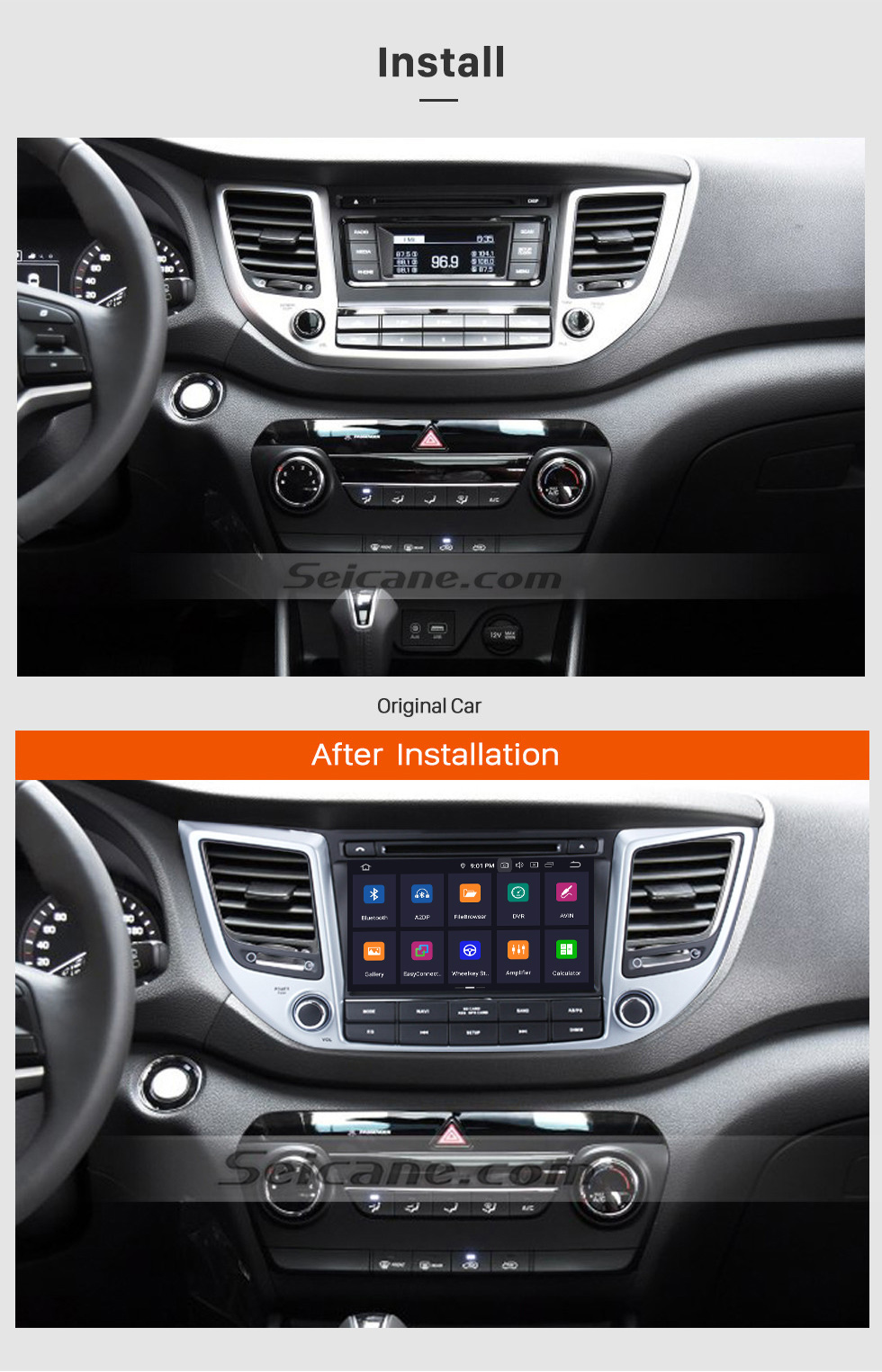 Seicane 2015 2016 Hyundai IX35 (LHD) 8 Inch Android 9.0 Car Radio GPS Navigation System HD 1024*600 Touch Screen Bluetooth TV 1080P WIFI Steering Wheel Contorl Backup camera Seicane 2015 2016 Hyundai IX35 (LHD) 8 Inch Android 9.0 Car Radio GPS Navigation System HD 1024*600 Touch Screen Bluetooth TV 1080P WIFI Steering Wheel Contorl Backup camera