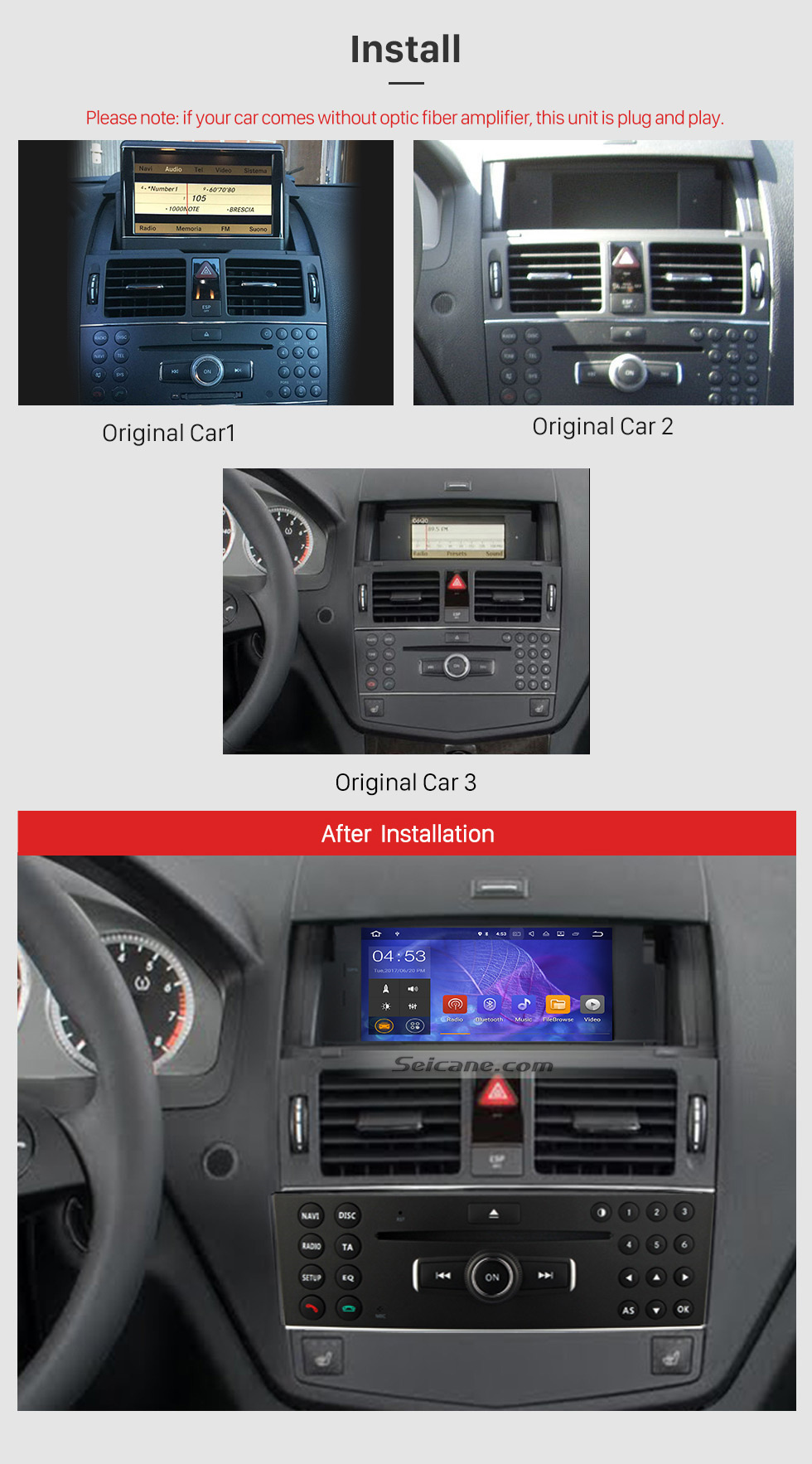 Seicane Android 9.0 Reproductor de DVD Sistema de navegación GPS 2007-2011 Mercedes-Benz C Class W204 C180 C200 C230 C30 con control del volante Enlace espejo Espejo Bluetooth Wifi Cámara de respaldo OBD2 DAB DVR