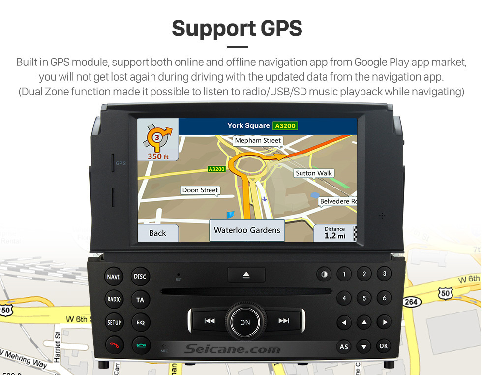 Seicane 6,2 Zoll Android 11.0 Radio GPS Navigation DVD-Player für 2007–2011 Mercedes Benz C-Klasse W204 C180 C200 C220 C230 C240, unterstützt USB Bluetooth Musik 1080P Video WIFI OBD2 DVR