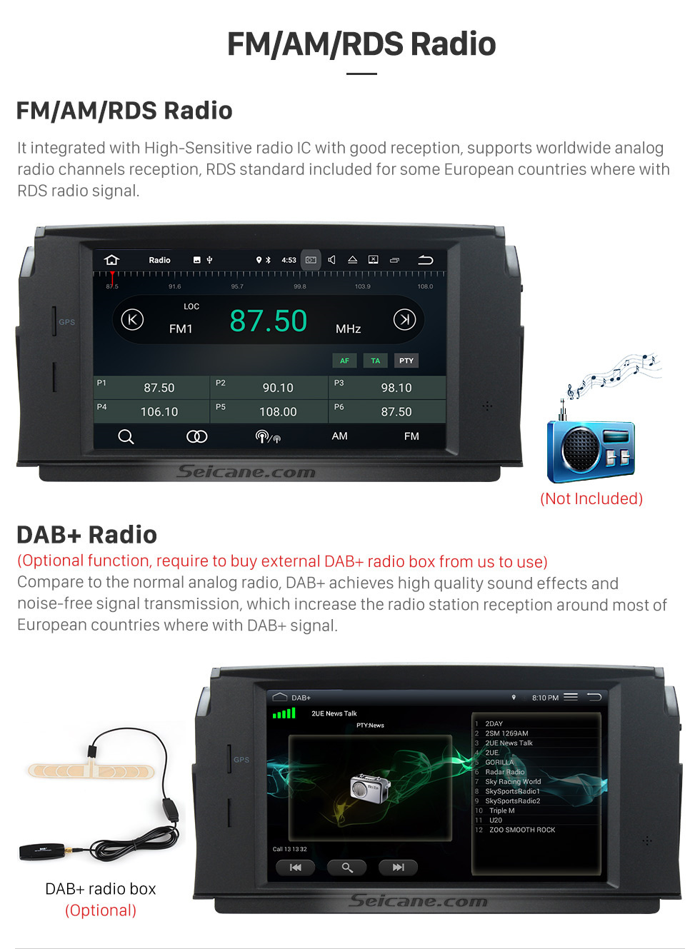 Seicane Android 9.0 Reproductor de DVD Sistema de navegación GPS 2007-2011 Mercedes-Benz C Class W204 C180 C200 C230 C30 con control del volante Enlace espejo Espejo Bluetooth Wifi Cámara de respaldo OBD2 DAB DVR