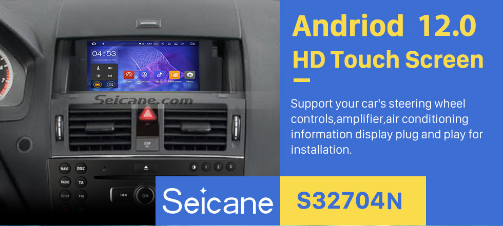 Seicane Android 9.0 Lecteur DVD Système de navigation GPS 2007-2011 Mercedes-Benz Classe C W204 C180 C200 C230 C30 avec commande au volant Lien miroir Bluetooth Wifi Caméra de recul OBD2 DAB DVR