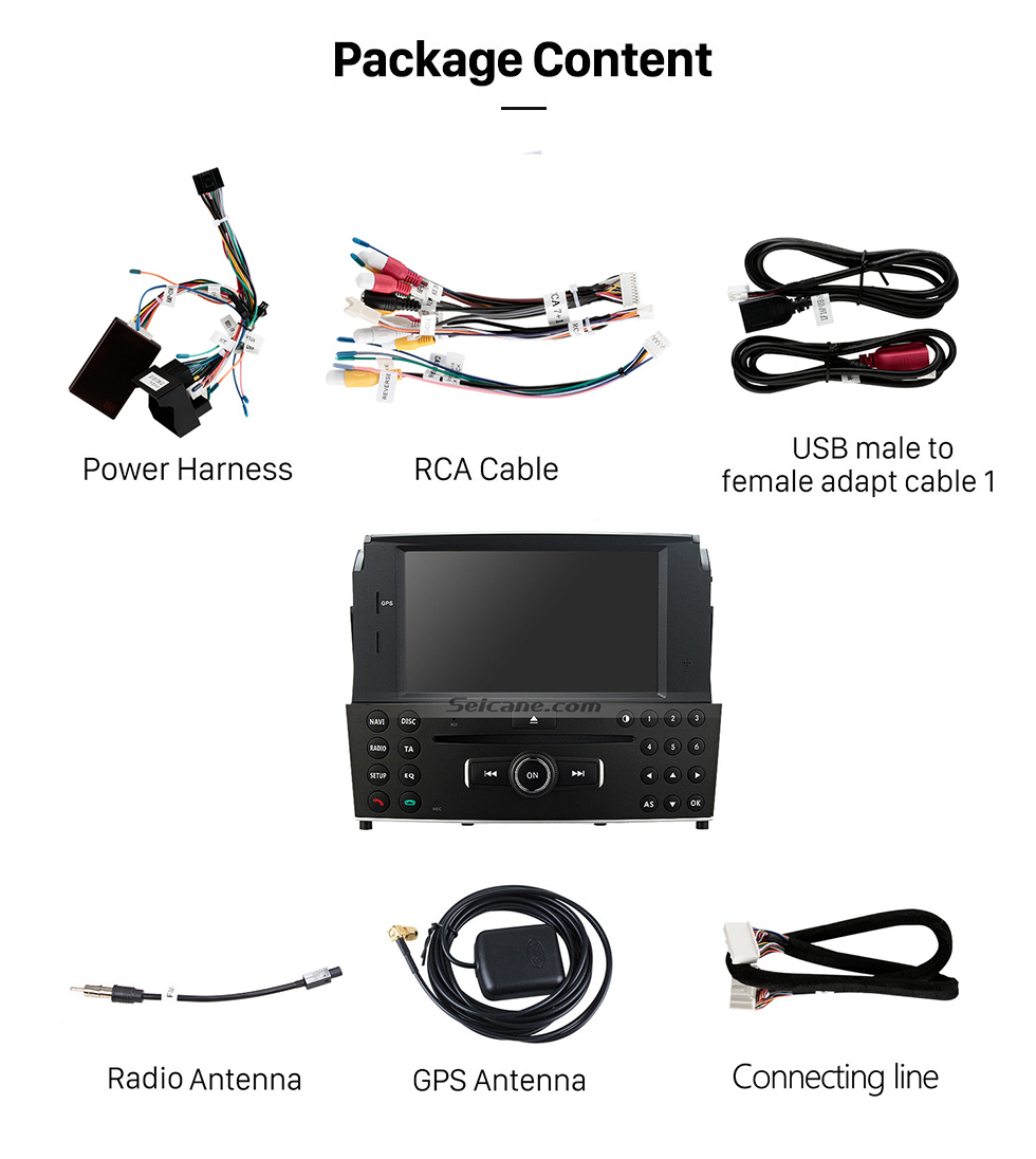 Seicane 6,2 polegadas Android 11.0 Rádio GPS Navegação DVD Player para 2007-2011 Mercedes Benz classe C W204 C180 C200 C220 C230 C240 Suporte USB Bluetooth Música 1080P Vídeo WIFI OBD2 DVR