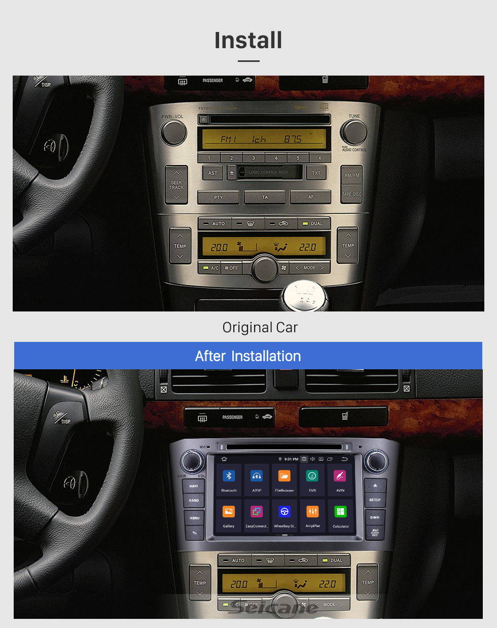 Seicane 2005 2006 2007 TOYOTA AVENSIS 7 inch Android 9.0 DVD Player GPS Navi Radio Support Bluetooth Mirror Link 1080P Video USB SD DVR WIFI OBD2 Aux Seicane 2005 2006 2007 TOYOTA AVENSIS 7 inch Android 9.0 DVD Player GPS Navi Radio Support Bluetooth Mirror Link 1080P Video USB SD DVR WIFI OBD2 Aux