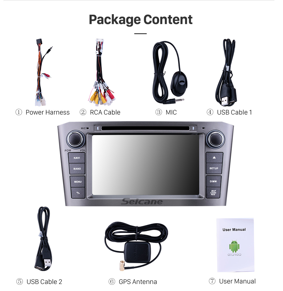 Seicane 2005 2006 2007 TOYOTA AVENSIS 7 inch Android 9.0 DVD Player GPS Navi Radio Support Bluetooth Mirror Link 1080P Video USB SD DVR WIFI OBD2 Aux Seicane 2005 2006 2007 TOYOTA AVENSIS 7 inch Android 9.0 DVD Player GPS Navi Radio Support Bluetooth Mirror Link 1080P Video USB SD DVR WIFI OBD2 Aux