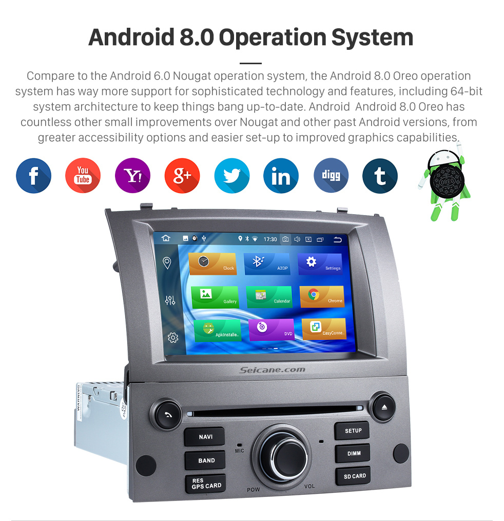 Seicane OEM Android 8.0 Radio GPS Navigation system for 2004-2010 Peugeot 407 with Wifi Backup Camera Bluetooth Mirror Link Steering Wheel Control OBD2 DAB+ DVR AUX Seicane OEM Android 8.0 Radio GPS Navigation system for 2004-2010 Peugeot 407 with Wifi Backup Camera Bluetooth Mirror Link Steering Wheel Control OBD2 DAB+ DVR AUX