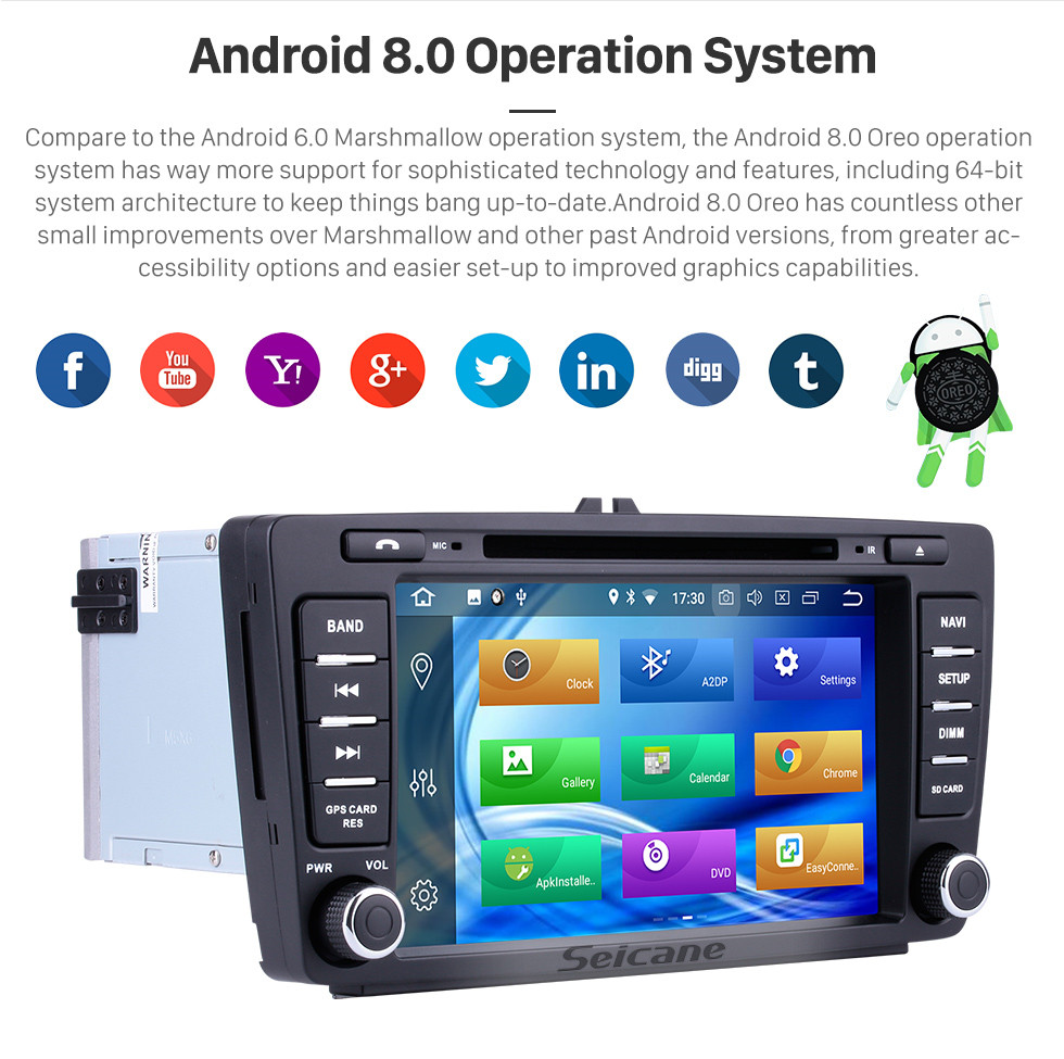 Seicane 2012 2013 2014 Skoda Octiva Android 8.0 Radio GPS Navi Stereo Upgrade Support Bluetooth Music DVD Player USB SD WIFI 1080P Video DVR Auto A/V Steering wheel control Seicane 2012 2013 2014 Skoda Octiva Android 8.0 Radio GPS Navi Stereo Upgrade Support Bluetooth Music DVD Player USB SD WIFI 1080P Video DVR Auto A/V Steering wheel control