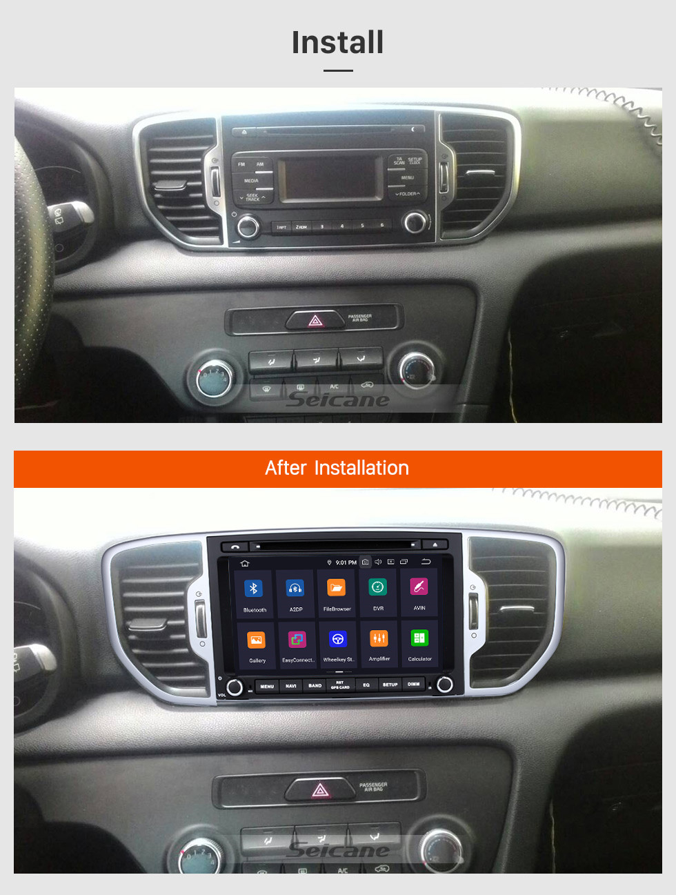 Seicane 8 polegadas 2016 Kia Sportage Android 8.0 Rádio Leitor de DVD Sistema de Navegação GPS com 1024 * 600 Touchscreen Música Bluetooth 4G WIFI câmera de backup DVR DAB + TPMS Seicane 8 polegadas 2016 Kia Sportage Android 8.0 Rádio Leitor de DVD Sistema de Navegação GPS com 1024 * 600 Touchscreen Música Bluetooth 4G WIFI câmera de backup DVR DAB + TPMS