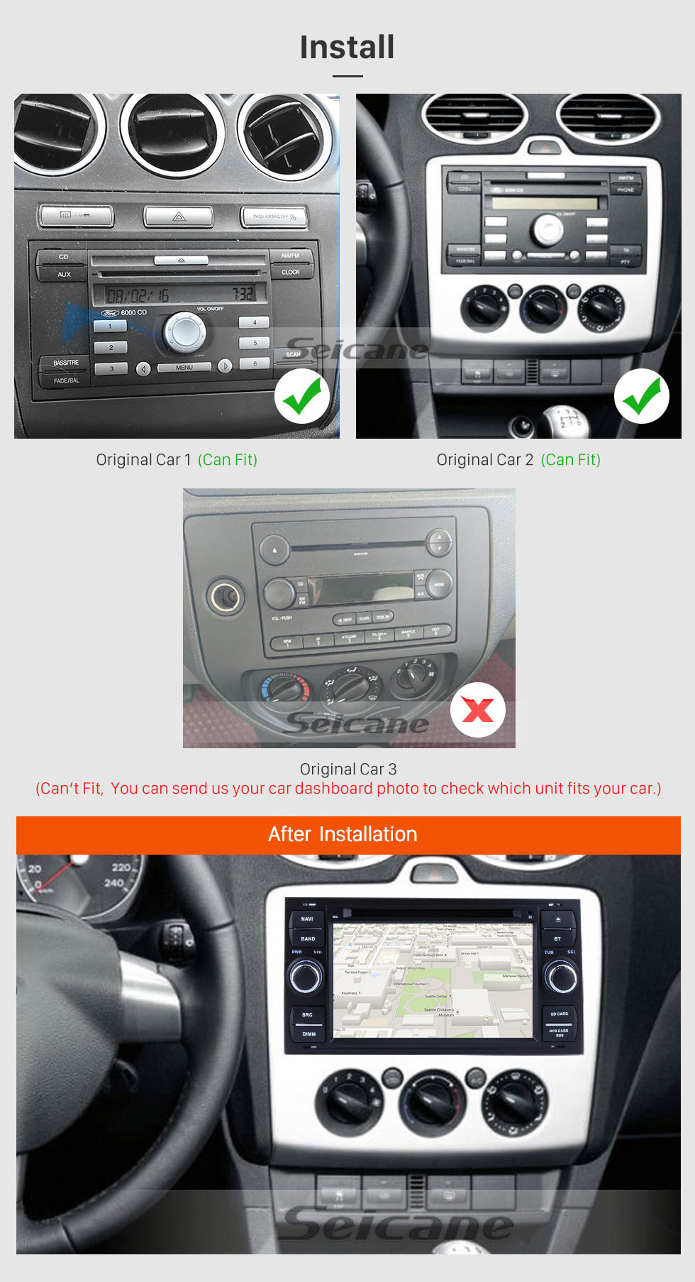 Seicane Aftermarket GPS Android 8.0 Radio Lecteur DVD pour 2004 2005 2006 2007 2008 Ford Focus Soutien 3D Navigation Bluetooth USB WIFI Lien miroir DVR Caméra de recul 1080P Vidéo Seicane Aftermarket GPS Android 8.0 Radio Lecteur DVD pour 2004 2005 2006 2007 2008 Ford Focus Soutien 3D Navigation Bluetooth USB WIFI Lien miroir DVR Caméra de recul 1080P Vidéo