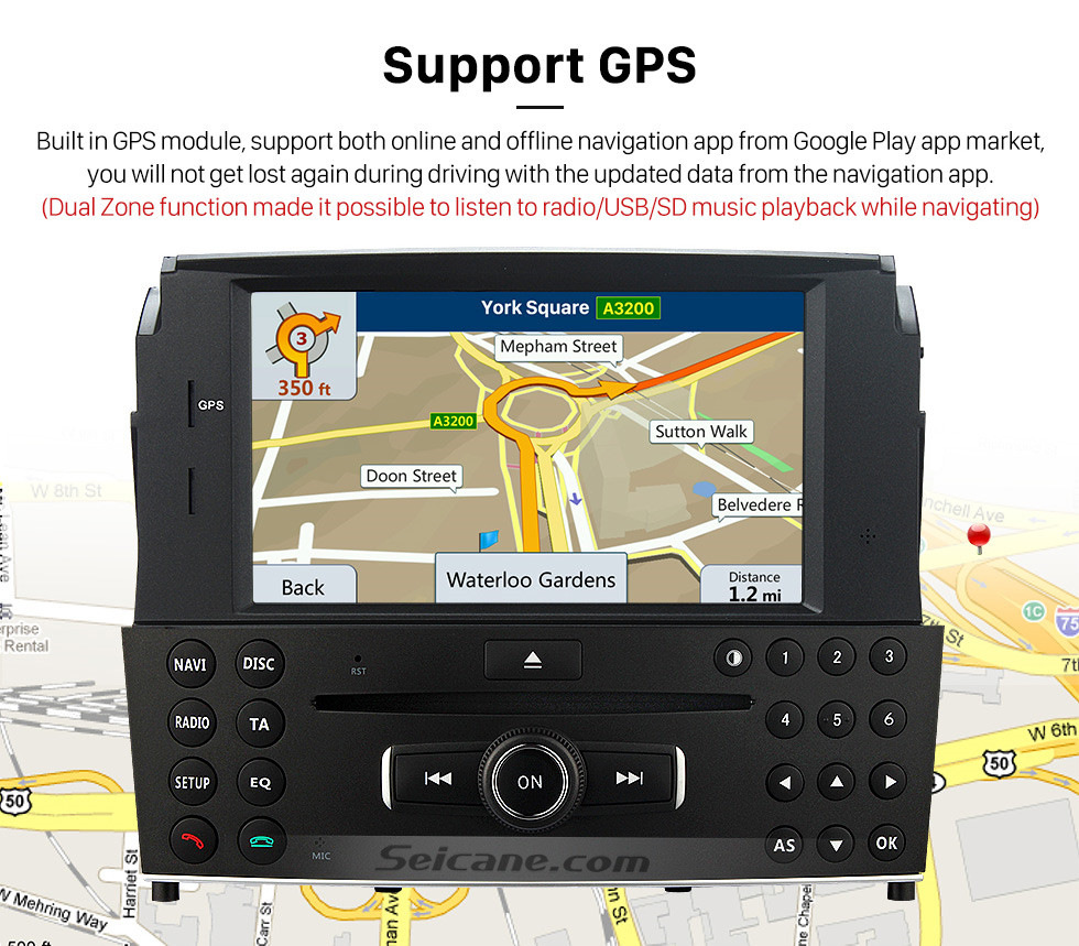 Seicane Système de navigation Android 8.1 Lecteur DVD GPS 2007-2011 Mercedes-Benz Classe C W204 C180 C200 C230 C30 avec commande au volant Mirror Lien Bluetooth Wifi Caméra de recul OBD2 DAB DVR