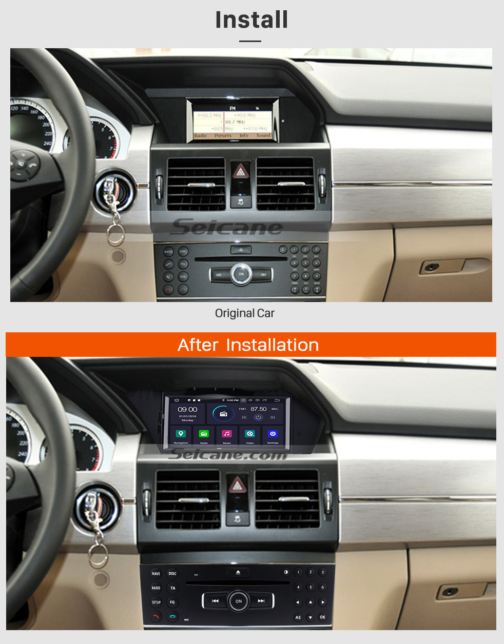 Seicane 2008 2009 2010-2014 Mercedes Benz GLK X204 GLK350 GLK320 GLK280 GLK250 GLK220 GLK200 Android 9.0 Radio DVD-Player GPS Navi Unterstützung Bluetooth Spiegel Link WIFI USB SD 1080P Video Seicane 2008 2009 2010-2014 Mercedes Benz GLK X204 GLK350 GLK320 GLK280 GLK250 GLK220 GLK200 Android 9.0 Radio DVD-Player GPS Navi Unterstützung Bluetooth Spiegel Link WIFI USB SD 1080P Video