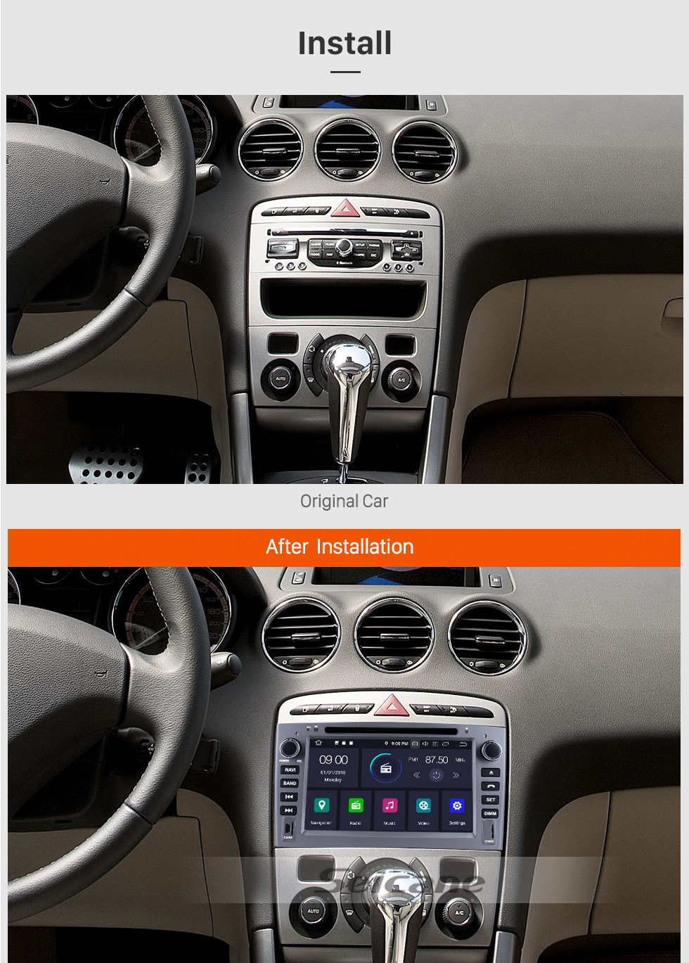 Seicane Dans dash DVD Player Android 9.0 Radio GPS Navi Unité tête pour 2010 2011 PEUGEOT 408 Support Bluetooth Lecteur multimédia 1080P Vidéo USB SD OBD2 WIFI HD Touch Screen Seicane Dans dash DVD Player Android 9.0 Radio GPS Navi Unité tête pour 2010 2011 PEUGEOT 408 Support Bluetooth Lecteur multimédia 1080P Vidéo USB SD OBD2 WIFI HD Touch Screen