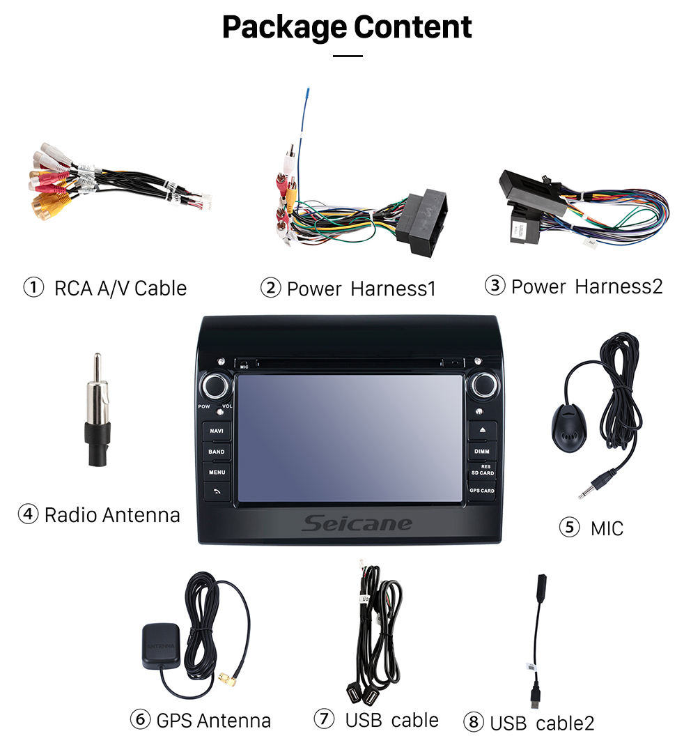 Seicane Mercado de accesorios 7 pulgadas Android 9.0 2007-2016 Fiat Ducato / Peugeot Boxer Radio Reproductor de DVD Sistema de navegación GPS con Bluetooth 3G Wifi Enlace de espejo Control del volante Cámara de respaldo DVR OBD2 DAB +