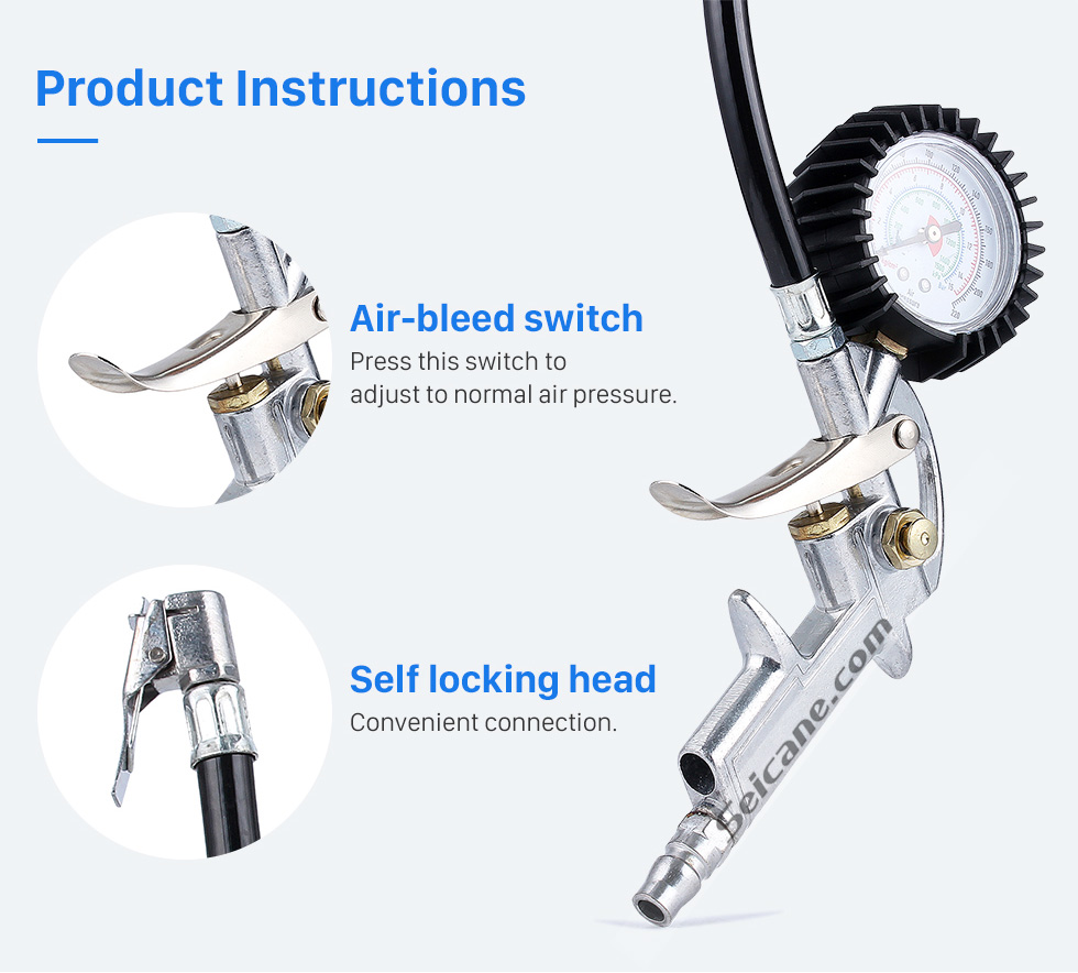 Seicane 2016 New Arrival Hot Sale Air Auto Motorcycle Truck Tire Tyre Inflating Inflator Tool Pressure Dial Gauge To Save Gas Clip on Design Handsfree Chuck Use Seicane 2016 New Arrival Hot Sale Air Auto Motorcycle Truck Tire Tyre Inflating Inflator Tool Pressure Dial Gauge To Save Gas Clip on Design Handsfree Chuck Use