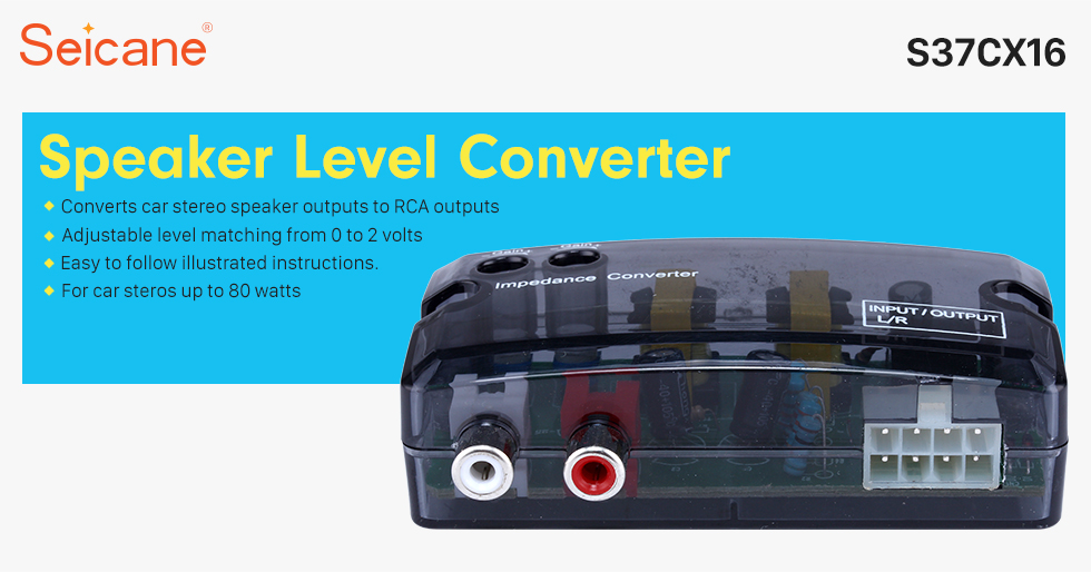 Seicane Car 2Ch Adjustable Impedance Converter High Level to Low Level Speaker Box Amplifier Time Delayer Adapter Seicane Car 2Ch Adjustable Impedance Converter High Level to Low Level Speaker Box Amplifier Time Delayer Adapter