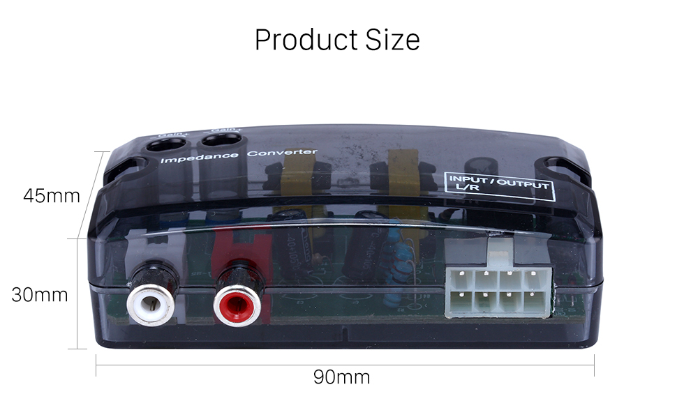 Product Size Car 2Ch Adjustable Impedance Converter High Level to Low Level Speaker Box Amplifier Time Delayer Adapter Product Size Car 2Ch Adjustable Impedance Converter High Level to Low Level Speaker Box Amplifier Time Delayer Adapter