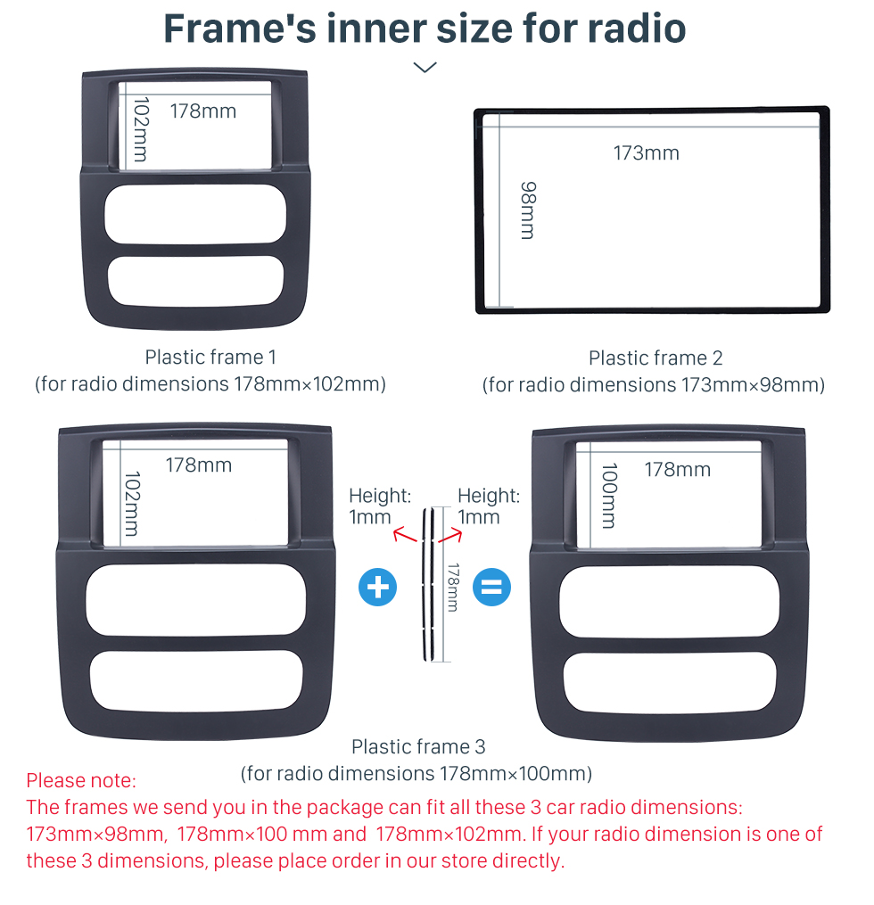 Seicane Schwarz 2Din Autoradio Faszie für 2002 2003-2005 Dodge Ram 1500 2500 3500 Stereo Dash CD Surround-Panel Audio Fitting Frame Adapter