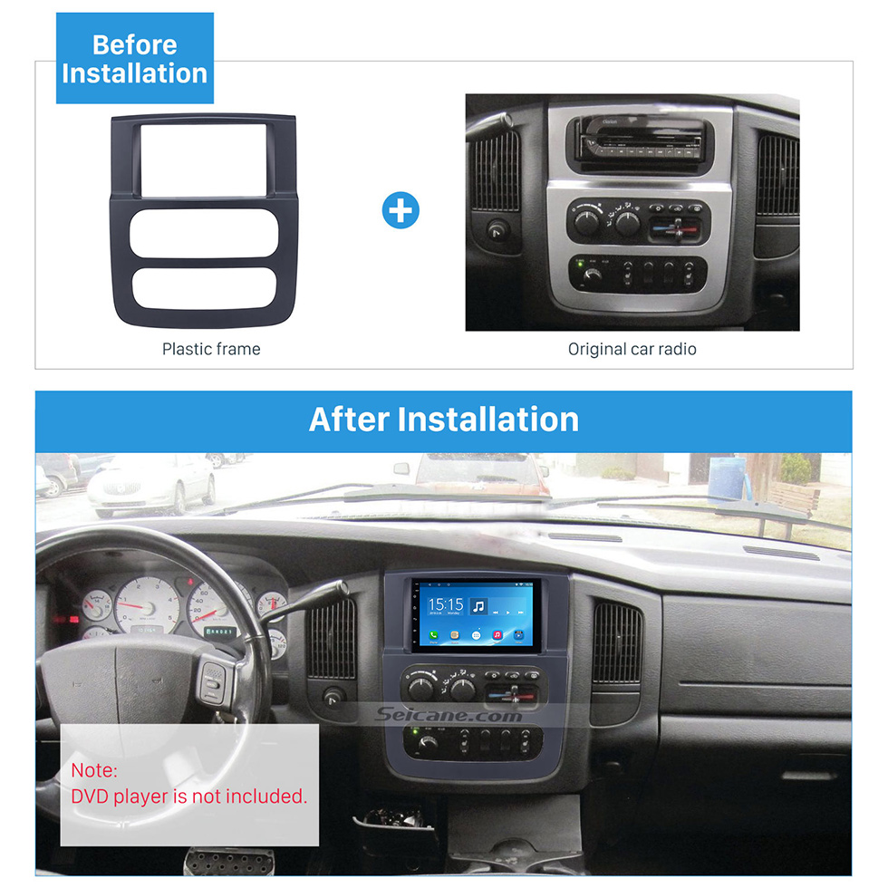 Seicane Negro 2Din Fascia de radio del coche para 2002 2003-2005 Dodge Ram 1500 2500 3500 Stereo Dash CD Surround Panel adaptador de montaje de audio